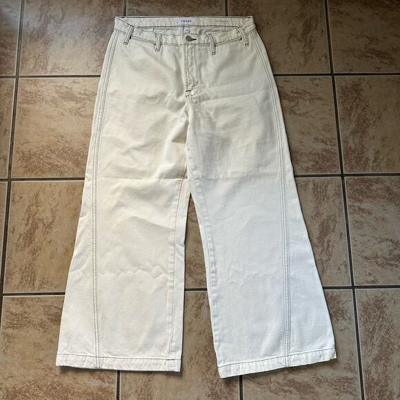 Frame Denim Jeans Le Pixie Baggy Palazzo Size 29 Chalked Cream 100% Cotton - Picture 5 of 14